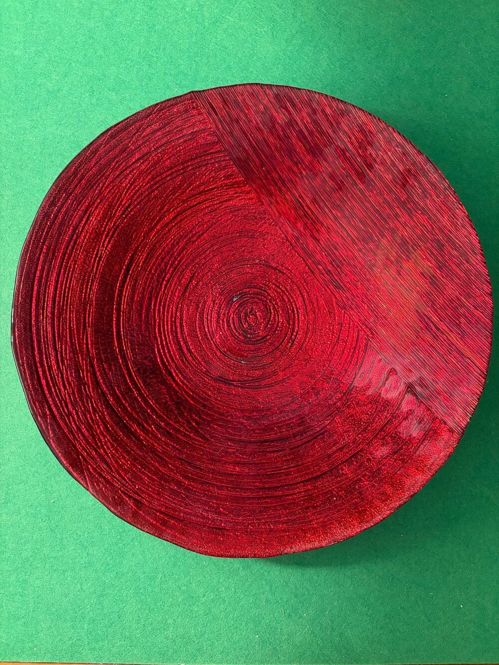 Large cherry red glass silver holiday display serving platter bowl